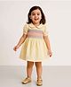Lagorii Cotton Woven Half Puffed Sleeves Smock Detailed Dress - Cream