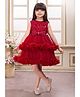 Lagorii Net Woven Sleeveless Bow Applique Detailed Sequins Embellished Layered Dress - Maroon