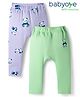 Babyoye 100% Cotton Knit Full Length Diaper Leggings with Bear Print Pack of 2 - Light Green & Lavender