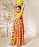 Vastramay Rayon Woven Janmashtami Theme Half Puffed Sleeves Cow & Lotus Printed Lehenga Choli & Dupatta Set - Mustard