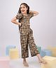Vastramay Cotton Woven Half Puffed Sleeves Kalamkari Art Printed Top & Coordinating Pant Set - Black