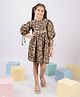 Vastramay Cotton Woven Three Fourth Puffed Sleeves Kalamkari Printed Dress - Black