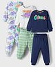 Bonfino 100% Cotton Knit Full Sleeves Night Suits with Dino Print & Stripes Pack of 3 - Multicolor