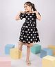 Vastramay Cotton Woven Half Puffed Sleeves Polka Dots Printed Dress - Black