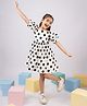 Vastramay Cotton Woven Half Puffed Sleeves Polka Dots Printed Dress - White