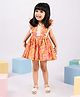 Vastramay Cotton Woven Sleeveless Floral Printed Lace Embellished Dress - Mustard