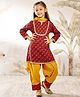 Vastramay Cotton Woven Three Fourth Sleeves Floral Printed Lace Embellished Kurta Patiala With Dupatta Set - Red