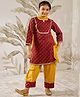 Vastramay Cotton Woven Three Fourth Sleeves Floral Printed Lace Embellished Kurta Patiala With Dupatta Set - Red