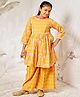 Vastramay Cotton Woven Three Fourth Sleeves Floral Printed Lace Embellished Kurta Sharara With Dupatta Set - Orange