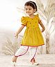 Vastramay Cotton Woven Puffed Sleeves Floral Embroidered Kurta Dhoti Set - Mustard