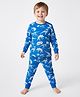 Bonfino 100% Cotton Knit Full Sleeves Co-ord Night Suit With Dino Print - Blue