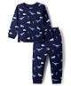 Bonfino 100% Cotton Knit Full Sleeves Co-Ord Night Suit with Dino Print - Navy Blue