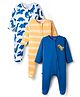 Bonfino Cotton Knit Full Sleeves Sleepsuit With Dino Print Pack Of 3 - Blue White & Yellow