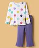 Babyhug Single Jersey Knit Full Sleeves Top and Trouser Set with Back-Snap Buttons & Floral Print - White & Purple