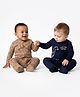 Bonfino 100% Cotton Full Sleeves Footed Sleepsuits With Dino Print Pack Of 2 - Navy Blue & Peach