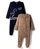 Bonfino 100% Cotton Full Sleeves Footed Sleepsuits With Dino Print Pack Of 2 - Navy Blue & Peach