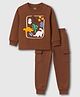 Bonfino 100% Cotton Knit Full Sleeves Drop Shoulder Oversized Chest Printed Full Sleeves T-Shirt & Cargo Jogger Set With Dino Print - Brown