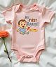 KNITROOT Cotton Lycra Knit Raksha Bandhan Theme Half Sleeves My First Rakhi Text Printed Onesie - Peach