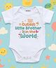 KNITROOT Cotton Lycra Knit Raksha Bandhan Theme Half Sleeves Cutest Little Brother In The World Text Printed Onesie - White