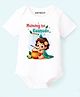 KNITROOT Cotton Lycra Knit Janmashtami Theme Half Sleeves Mummy No Kaanudo Text Printed Onesie - White
