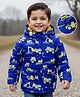 Babyhug Woven Full Sleeves Hooded Padded Jacket with Vehicle Print - Navy Blue