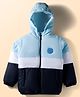 Babyhug Woven Full Sleeves Hooded Padded Jacket With Patch & Color Block Design - White Light & Navy Blue