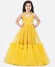 Bitiya By Bhama Net Woven Sleeveless Floral Embroidered Ruffles Detailed Gown - Yellow