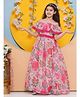 Bitiya By Bhama Silk Woven Off Shoulder Floral Printed Lace Detailed Gown - Pink