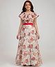 Bitiya By Bhama Silk Woven Sleeveless Floral Printed Lace Detailed Gown - Beige
