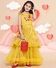 Bitiya By Bhama Silk Woven Sleeveless Floral Embroidered Layered Gown - Yellow