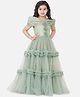 Bitiya By Bhama Net Woven Cold Shoulder Shimmered & Floral Applique Detailed Tiered Gown - Green
