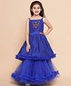 Bitiya By Bhama Net Woven Sleeveless Floral Embroidered Layered Gown - Blue