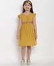Bitiya By Bhama Cotton Blend Woven Cap Sleeves Floral Embroidered Dress - Mustard
