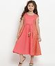 Bitiya By Bhama Cotton Blend Woven Sleeveless Geometric Foil Printed & Gota Lace Embellished Dress - Peach