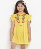 Bitiya By Bhama Cotton Blend Woven Frill Sleeves Floral Embroidered Flared Dress - Yellow