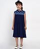 Bitiya By Bhama Cotton Blend Woven Sleeveless Floral & Chevron Embroidered Drop Waist Dress - Navy Blue
