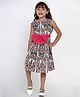 Bitiya By Bhama Cotton Blend Woven Sleeveless Floral Swirls Printed Bow Applique Detailed Dress - Green