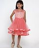 Bitiya By Bhama Silk Woven Sleeveless Floral Foli Printed Ruffled Dress - Peach