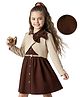 Hola Bonita Knit Full Sleeves Solid Shirt Style Dress with Belt Shrug & Bow Applique - Brown & Beige