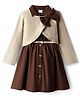 Hola Bonita Knit Full Sleeves Solid Shirt Style Dress with Belt Shrug & Bow Applique - Brown & Beige