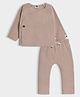 Mi Arcus Knit Full Sleeves Solid Wrapover Style Tee & Pajama Set - Light Peach