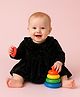 Mi Arcus Knit Full Sleeves Glitter Printed Peter Pan Collar Dress - Black