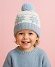 Mi Arcus Cotton Elastane Abstract Designed Pom Pom Cap - White & Blue