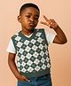 Mi Arcus Knit Sleeveless Squares Designed Sweater - Green
