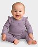 Mi Arcus Cotton Elastane Knit Full Sleeves Acorn Printed Ribbed Coordinating Top & Leggings Set - Mauve