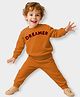 Mi Arcus Knit Full Sleeves Dreamer Text Embroidered Sweatshirt & Joggers Set - Rust