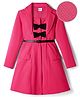 Hola Bonita Knit Full Sleeves Solid Colour Textured Design Shirt Dress With Belt & Bow Applique - Pink