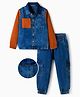 OLLINGTON ST. Denim Co-Ord Set Of Full Sleeves Shirt & Pants - Blue & Rust Orange