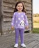 Babyhug Single Jersey Knit Full Sleeves Top and Leggings with Polka Dots & Cat Patch Print - Lavender