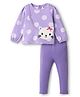 Babyhug Single Jersey Knit Full Sleeves Top and Leggings with Polka Dots & Cat Patch Print - Lavender